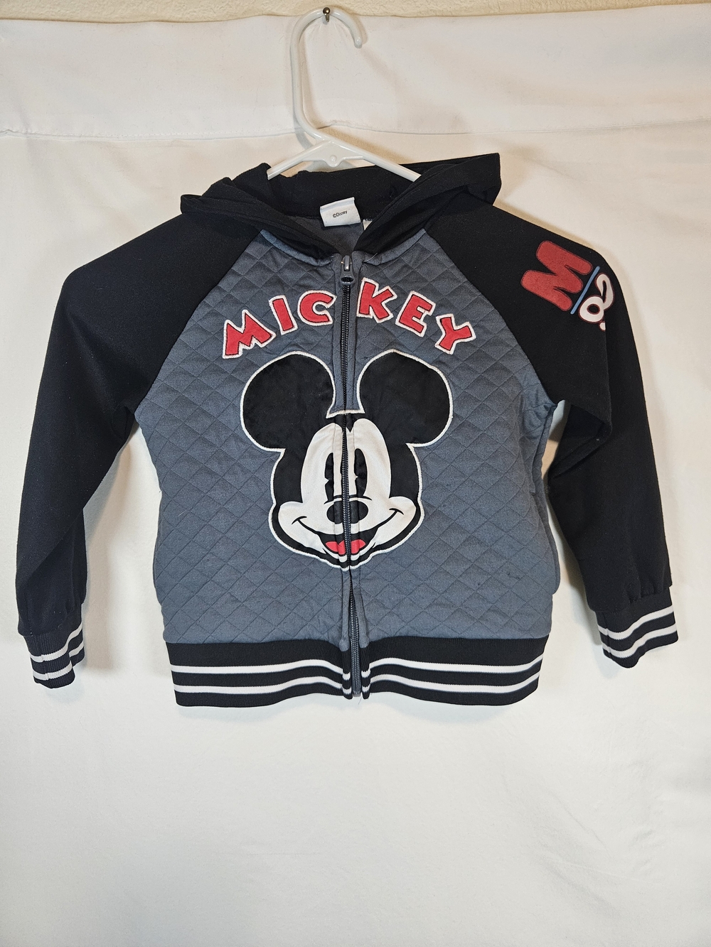 Disney Kids Mickey Quilted Hoodie Jacket - Black, Gray & Red